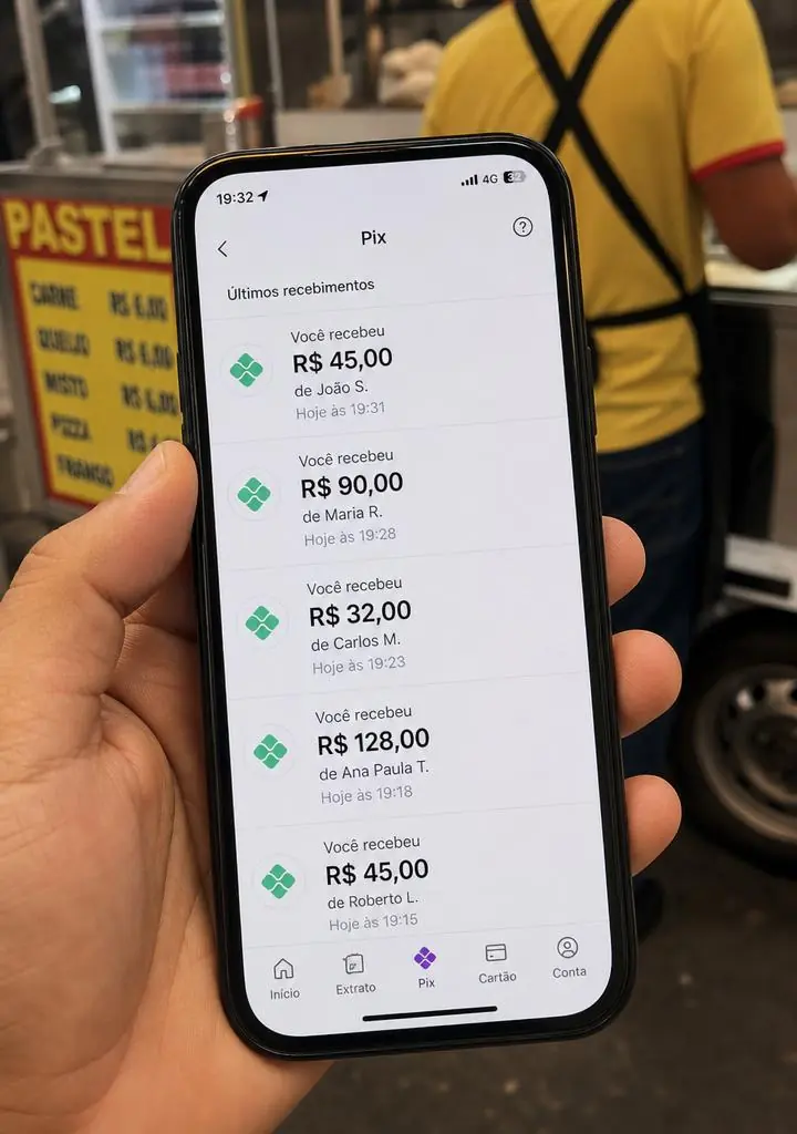 Print de recebimentos via Pix de um vendedor de espetinhos